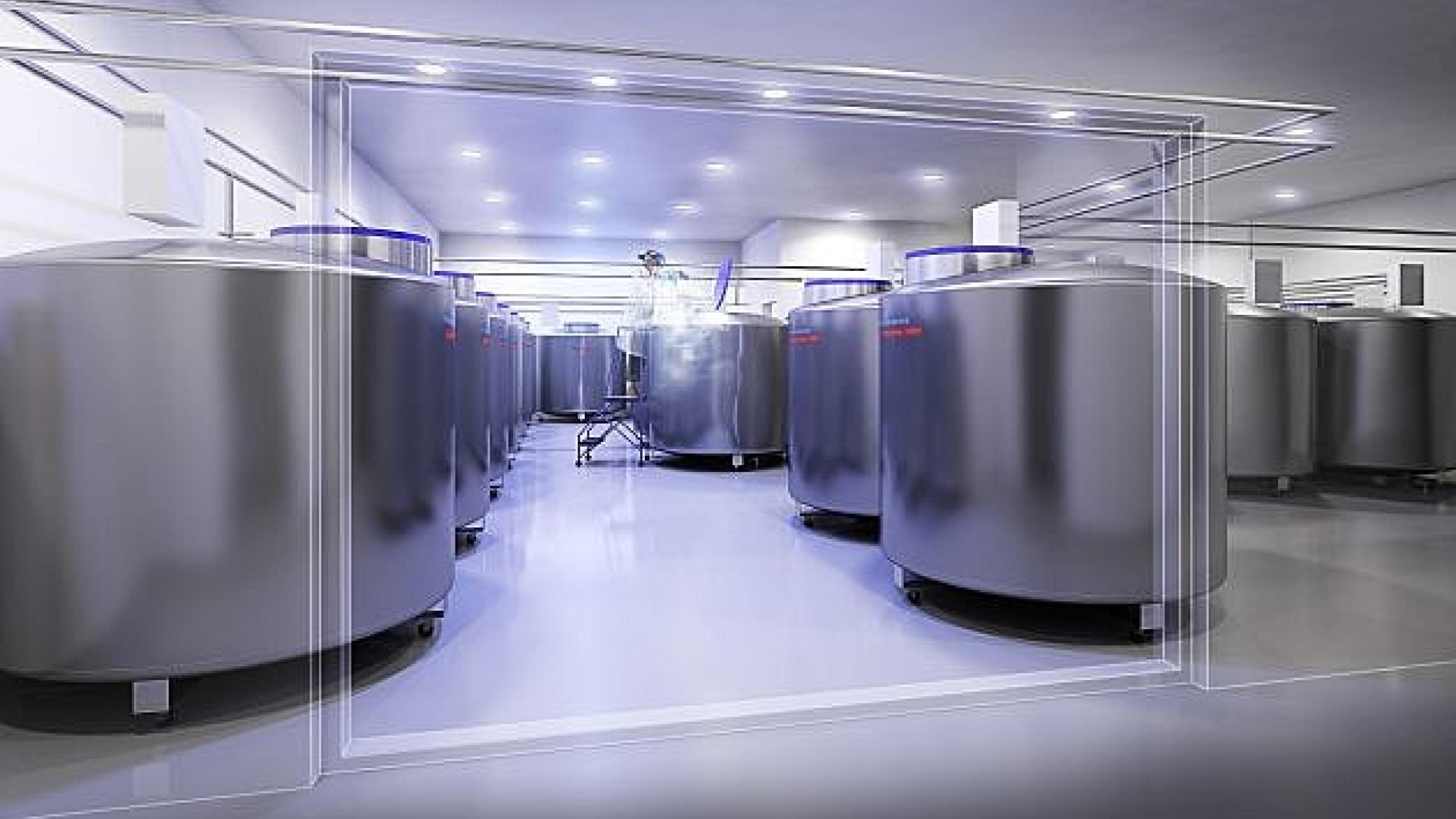 I biobankens nitrogenrum er der plads til 30 nitrogentanke, som hver kan indeholde 225.000 prøver. Prøverne lagres ved -196 grader. Foto: ssi.dk