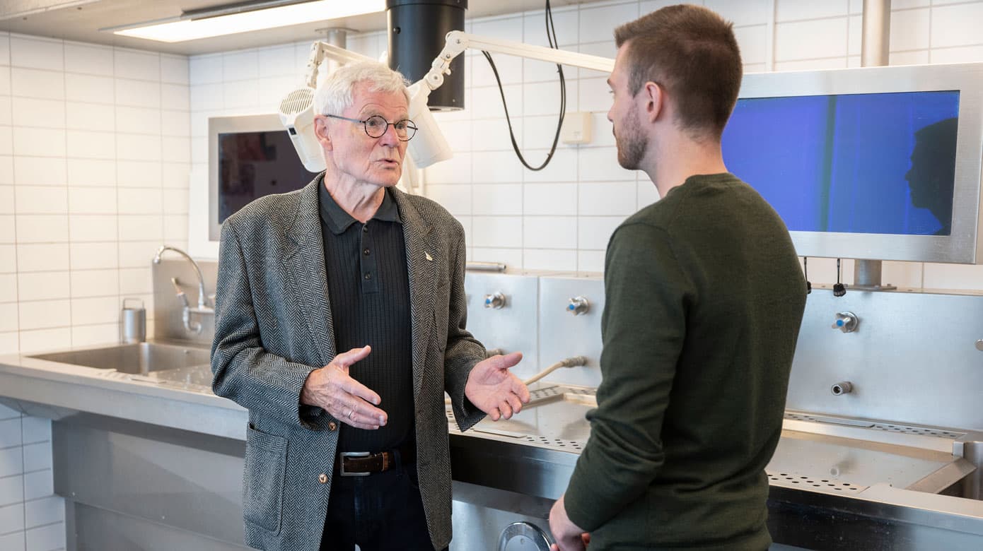 Introduktionslæge Michlas Taisbak Christiansen er en af de læger, der nyder godt af Ulrik Baandrups evner til at lære fra sig. Foto: Lars Horn/Baghuset