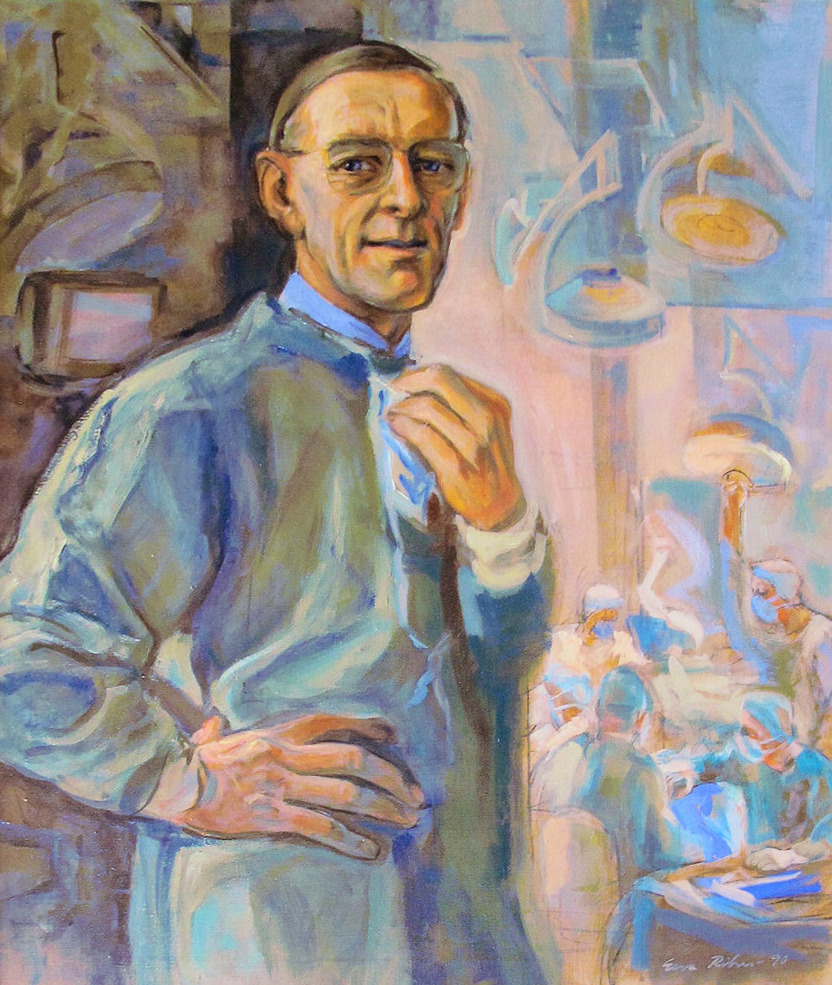 Eeva Rihu: »Professor Ahti Tarkkanen«, 1990. Olie på lærred, 120 × 90 cm, Helsinki Universitet.