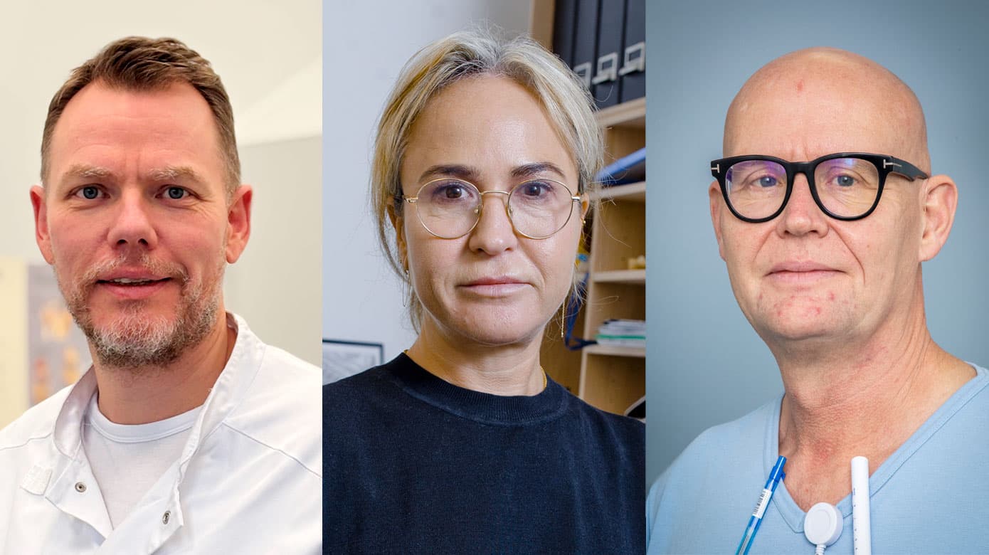 Henrik Palm, næstformand for Dansk Ortopædisk Selskab (DOS) (Foto: Privat), Maria Krüger, formand for Dansk Selskab for Almen Medicin (DSAM) (Foto: Claus Boesen) & Henrik Ømark, formand for Dansk Selskab for Akutmedicin (DASEM) (Foto: Heidi Lundsgaard). 