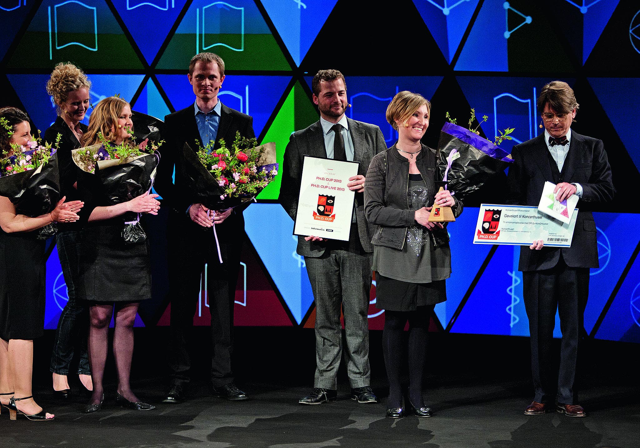 Hjernemesterskab. Med Peter Lund Madsen som konferencier hyldedes vinderne af ph.d.-cup 2013 ved et kåringsshow i maj i DR’s koncerthus. Foto: DR/Agnete Schlichtkrull.