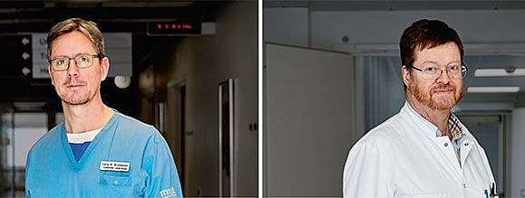 Larry Højgaard Kristiansen, ledende overlæge på Akutmodtagelsen, Regionshospitalet i Viborg (tv) og Christian Christiansen, ledende overlæge på Fælles Akutmodtagelse (FAM) på Sydvestjysk Sygehus i Esbjerg (th). Foto: Astrid Dalum 
