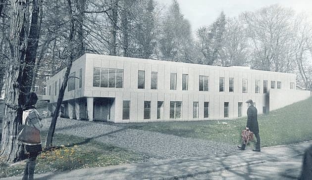 Sundheds- og akuthuset i Kalundborg, mens det endnu befandt sig på tegnebordet hos arkitektfirmaet. Foto: Friis og Moltke.