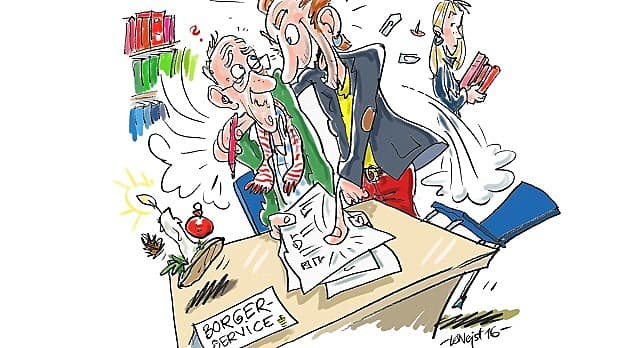 "Se her", næsten råbte han i begejstring og klaskede sin store pegefinger ned på åstedet. Tegning: Lars-Ole Nejstgaard.