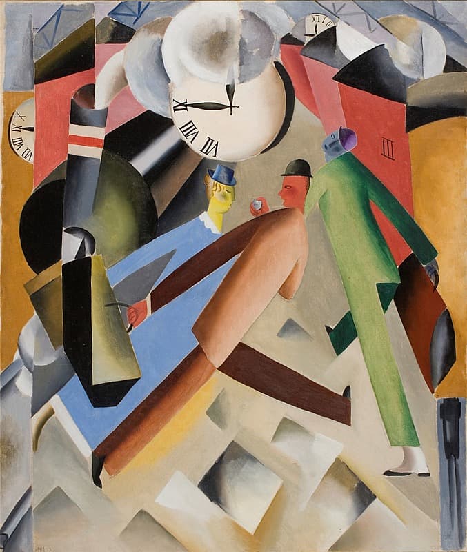 Salomonsen vendte sig imod ekspressionismens ”gjennemførte Forvanskning og Forvrængning”.  Herhjemme var det blandt andre kunstneren Jais Nielsen, der stod for skud. Her Nielsens ”Afgang!” fra 1918. Foto: Fuglsang Kunstmuseum / Ole Akhøj.