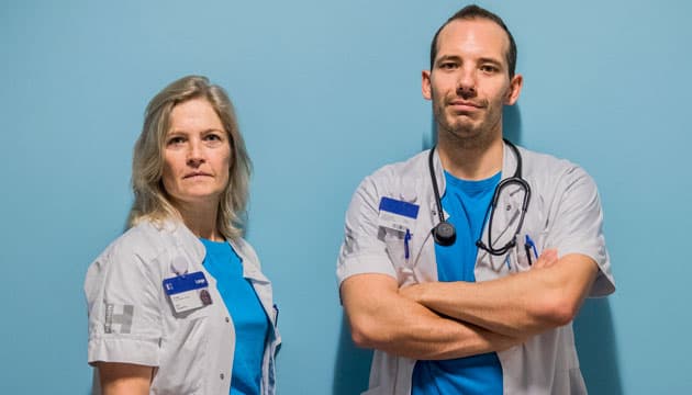 Overlæge Iben Sorgenfrei og reservelæge Mikkel Aarøe, Nordsjællands Hospital. Foto: Nikolai Linares.