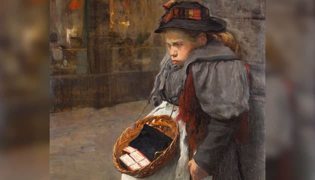 Pigen med tændstikkerne. Maleri af Floris Antzenius, ca. 1900. Haags Historisch Museum. Billede: Wikimedia Commons