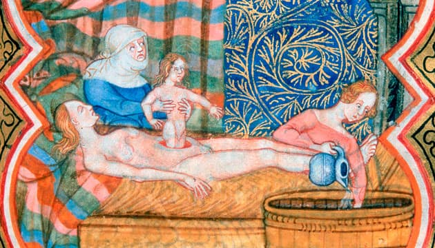 Kejsersnit. Illustration: British Library fra 1400-tallet