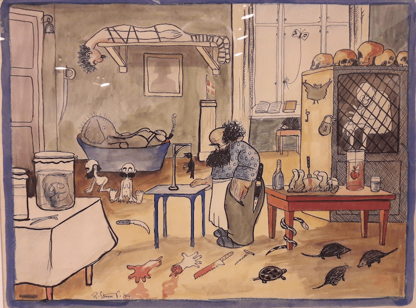 Storm P.s tegning »Moderne videnskab« fra 1910.