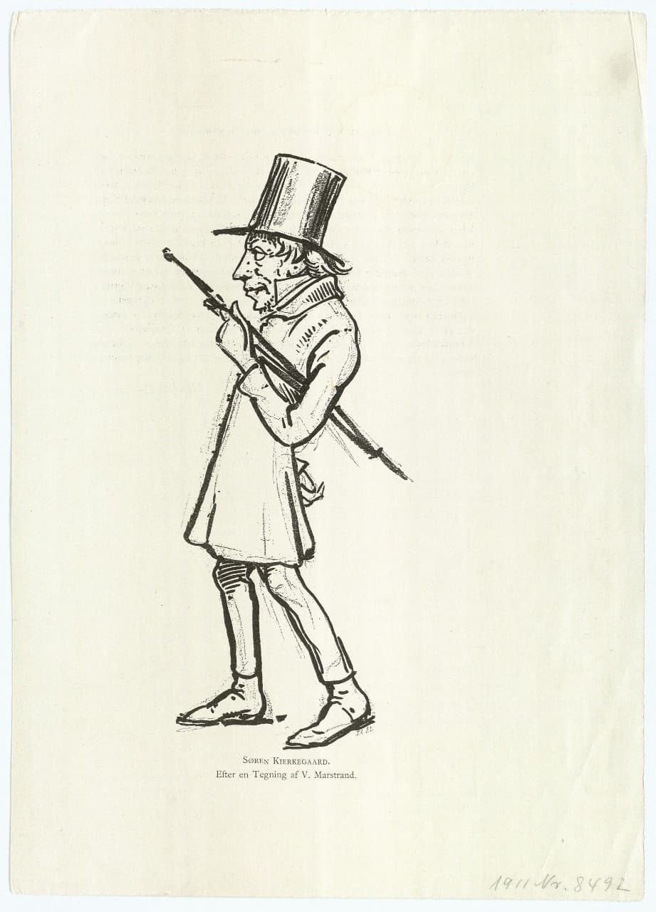 Kierkegaard tegnet af jævnaldrende Wilhelm Marstrand (1810-1873). Årstallet er ukendt (Det Kgl. Bibliotek).