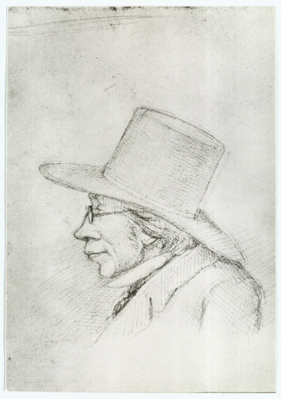 En ældre og nok mere realistisk gengivelse af Søren Kierkegaard tegnet af xylografen Hans Peter Hansen (1829-1899) (Det Kgl. Bibliotek).