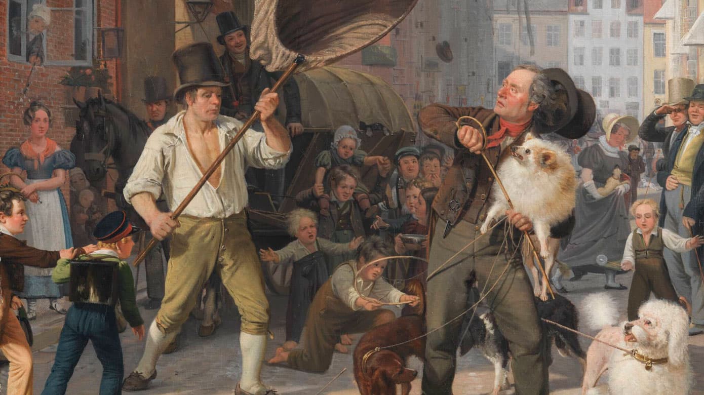 Indførelsen af »Hundedagene«, hvor rakkerne slog hundreder af byens løsgående hunde ned, skyldtes i høj grad en ihærdig indsats fra lægen Johan Clemens Tode, som i 1770’erne harcelerede mod ondet i sit tidsskrift Sundhedstidende. Johan Clemens Tode afskyede de omstrejfende hunde og mente, at de fik hundegalskab, fordi de levede af fordærvet køkkenaffald og råddent vand fra byens rendestene. Wilhelm Marstrand: En Gadescene i Hundedagene. (1832). Statens Museum for Kunst.