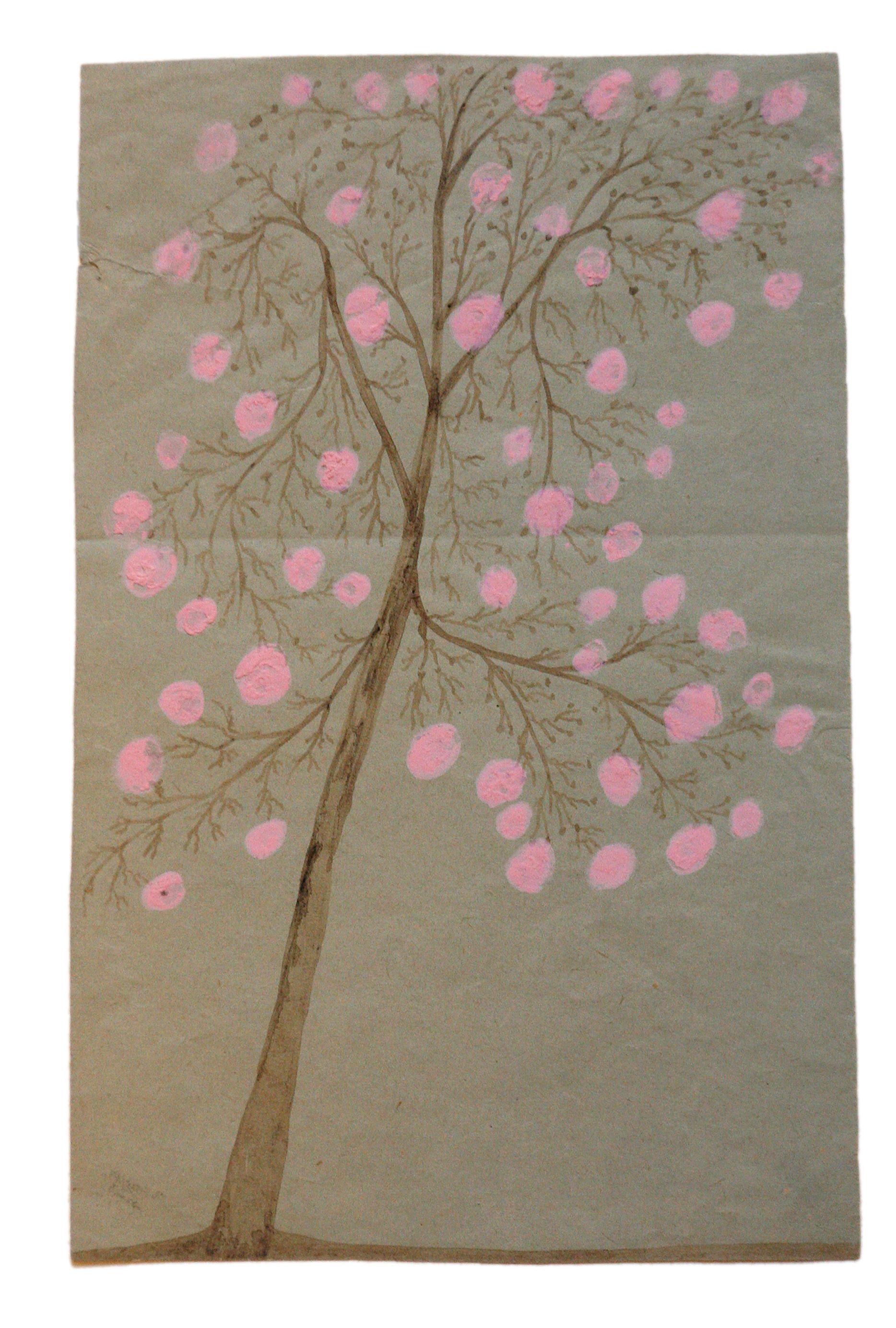 Løvtræ tegnet af Karoline på tyndt blåt papir
