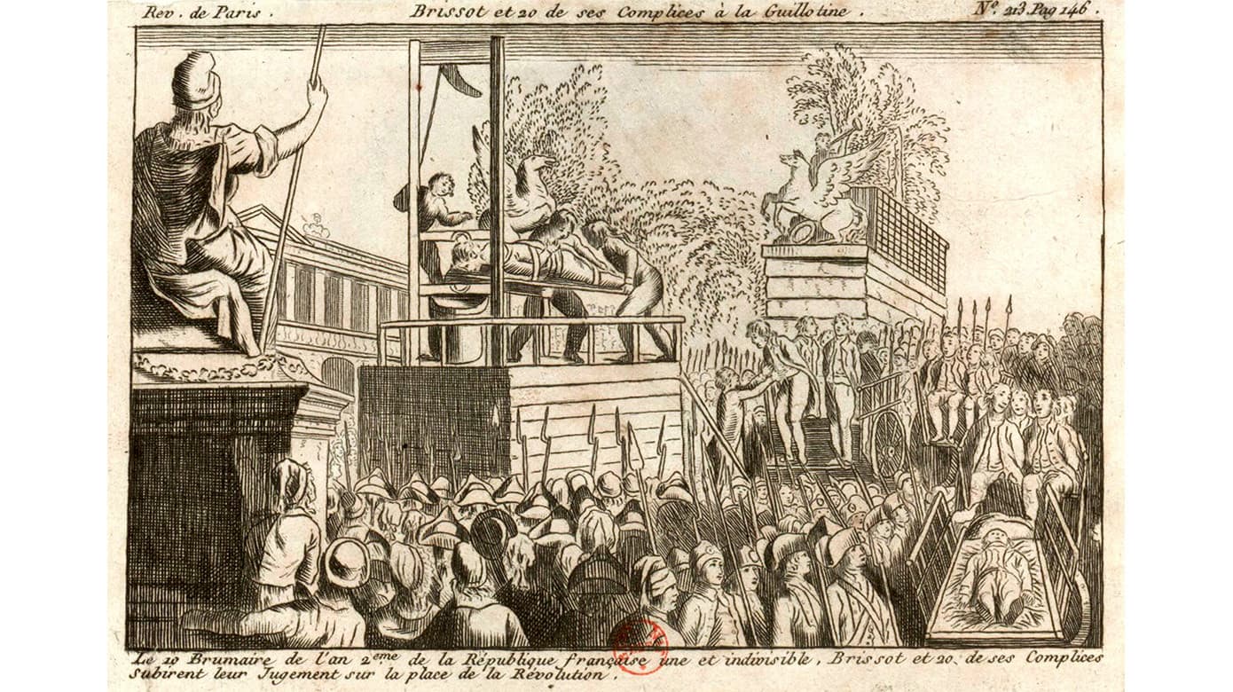 »Rædselsherredømmet« (»La Terreur«), den franske revolutions blodige udrensninger, varede fra september 1793 til juli 1794. Tusinder af ofre blev ført til guillotinen. I oktober 1793 blev en gruppe på 21 girondinere (det moderate parti) henrettet. Foto: Wikimedia.