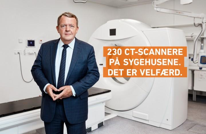 Venstre sætter lighedstegn mellem CT-scannere og velfærd i deres seneste kampagne. To overlæger er uenige om, hvorvidt det giver mening. Foto: www.venstre.dk