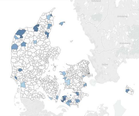 Geografisk placering af regions- og udbudsklinikker pr. 1.1.2018. Kilde: Danske Regioner