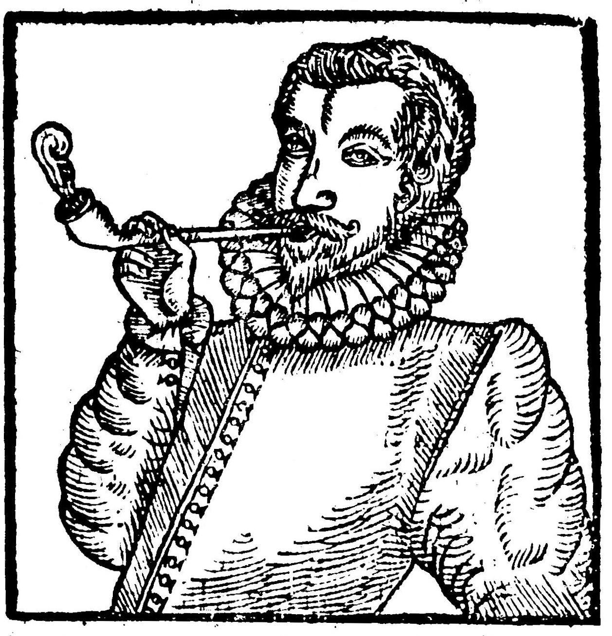 Det første billede af en europæisk tobaksryger er fra pamfletten »Tabacco«, 1595.