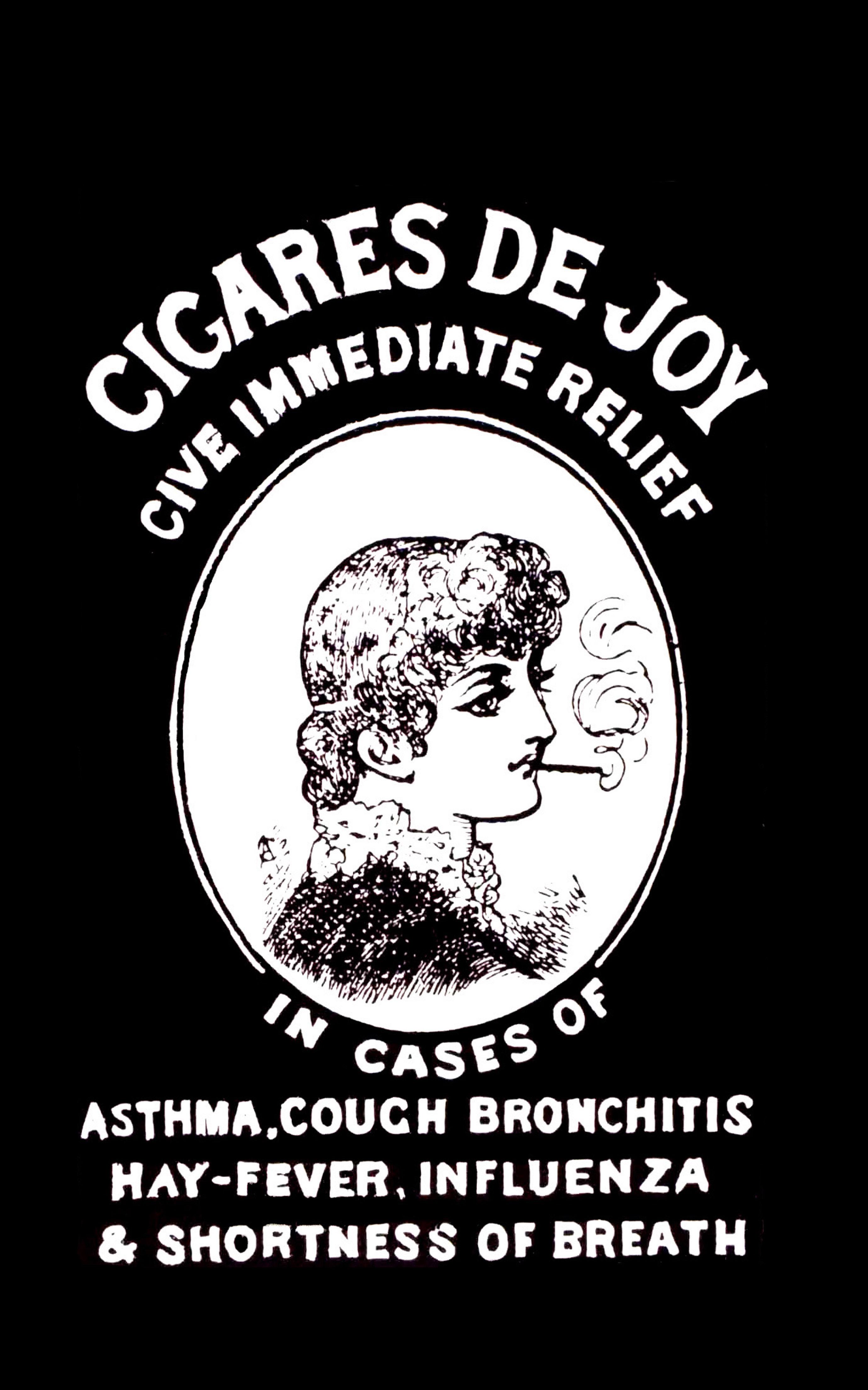 Troen på tobakkens helbredende egenskaber holdt sig gennem 300 år. Annonce for »Astma-cigaretter«, 1881.