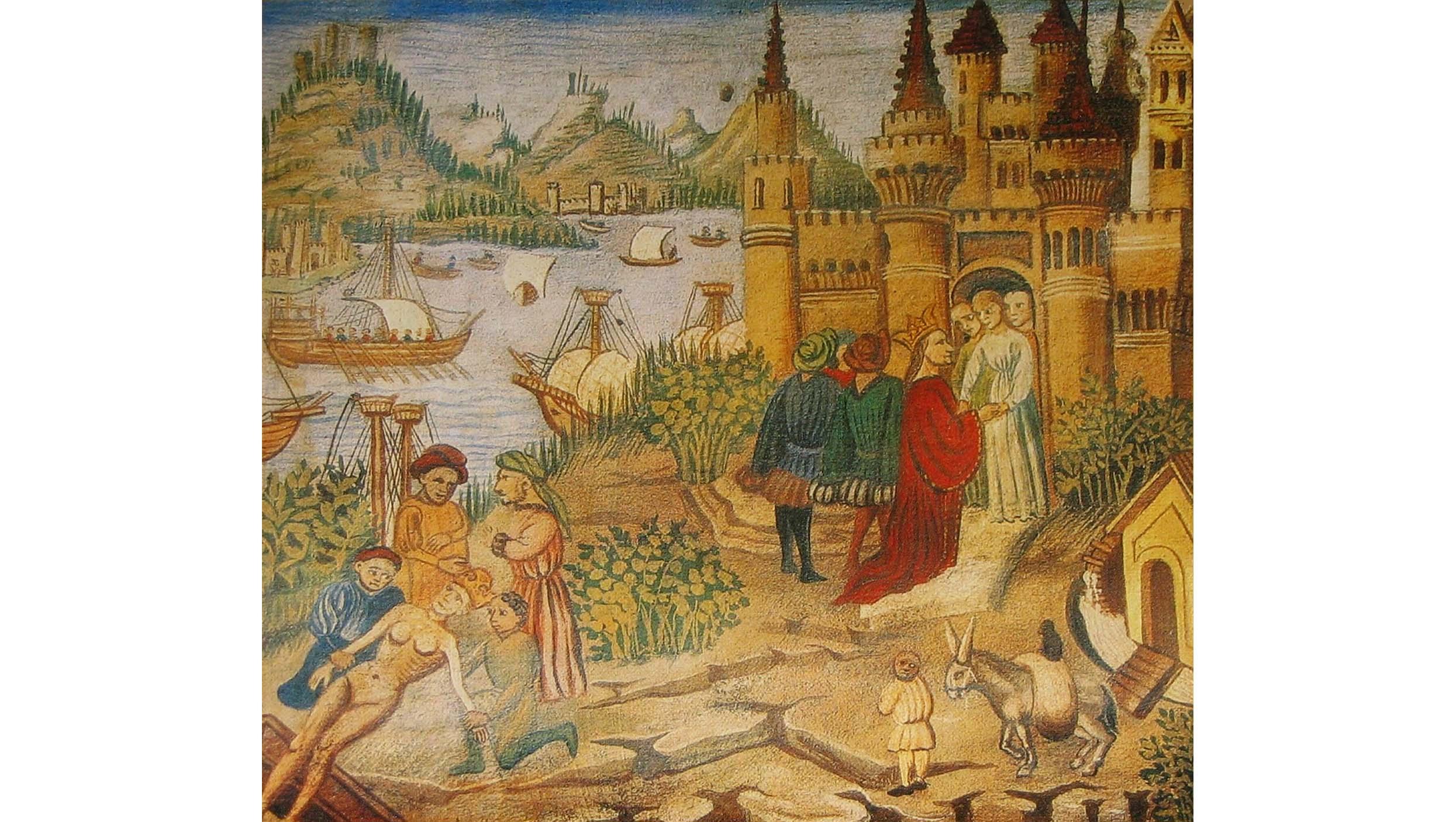 Lægeskolen i Salerno. Illustration fra middelalderligt håndskrift.