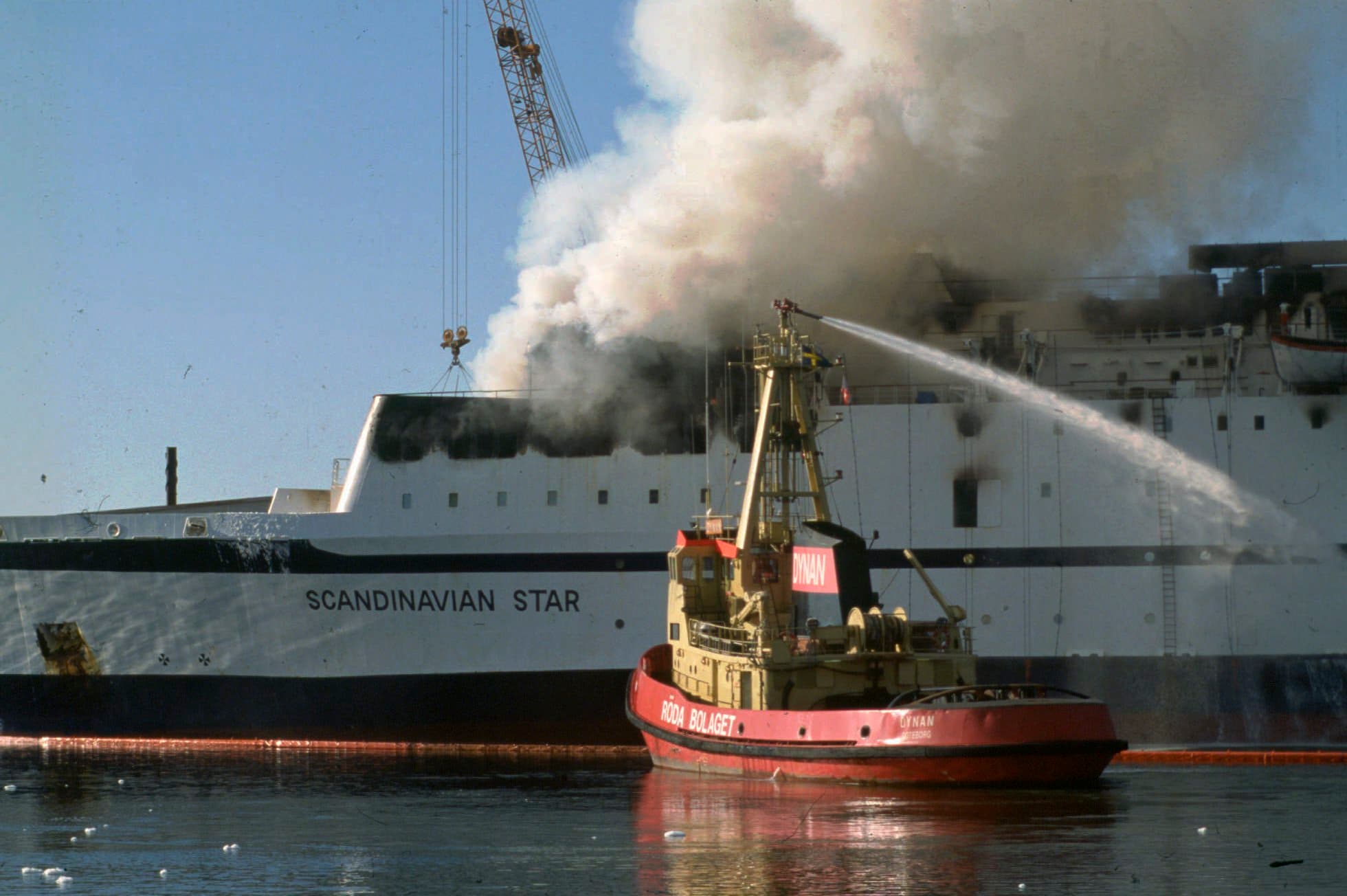 M/S Scandinavian Star brød i brand natten til den 7. april 1990 på vej til Frederikshavn fra Oslo. Branden kostede 159 personer livet. Foto: Claus Bjørn Larsen/Ritzau Scanpix