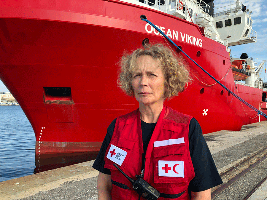 Akutlæge Catrin Iversen klar til afsejling fra Marseille med SOS Mediterranées skib »Ocean Viking«. Foto: Privat