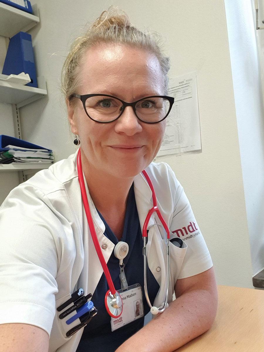 Gitte Anna Madsen er speciallæge i lunge­medicin, FTR og formand for Lægeforeningen Region Midtjylland. Foto: Privat