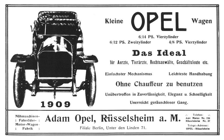 Annoncen for Opels 4/8-model henvendte sig udtrykkeligt til »Dyrlæger, Læger, Advokater, Forretningsfolk etc.«. Et salgsargument var også, at den var så nem at køre, at man ikke behøvede en chauffør – hvilket gjorde det betydeligt billigere at eje en bil.