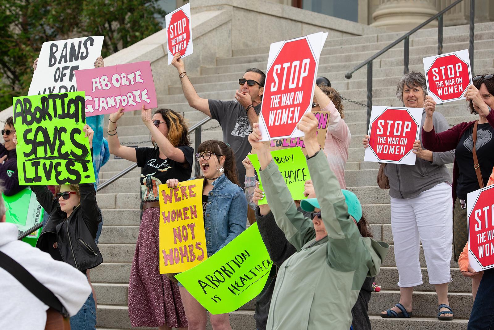 Demonstranter protesterer mod abortforbud og omstødelse af Roe vs. Wade ved højesteret i Helena, Montana d. 24. juni 2022. Foto: Colourbox