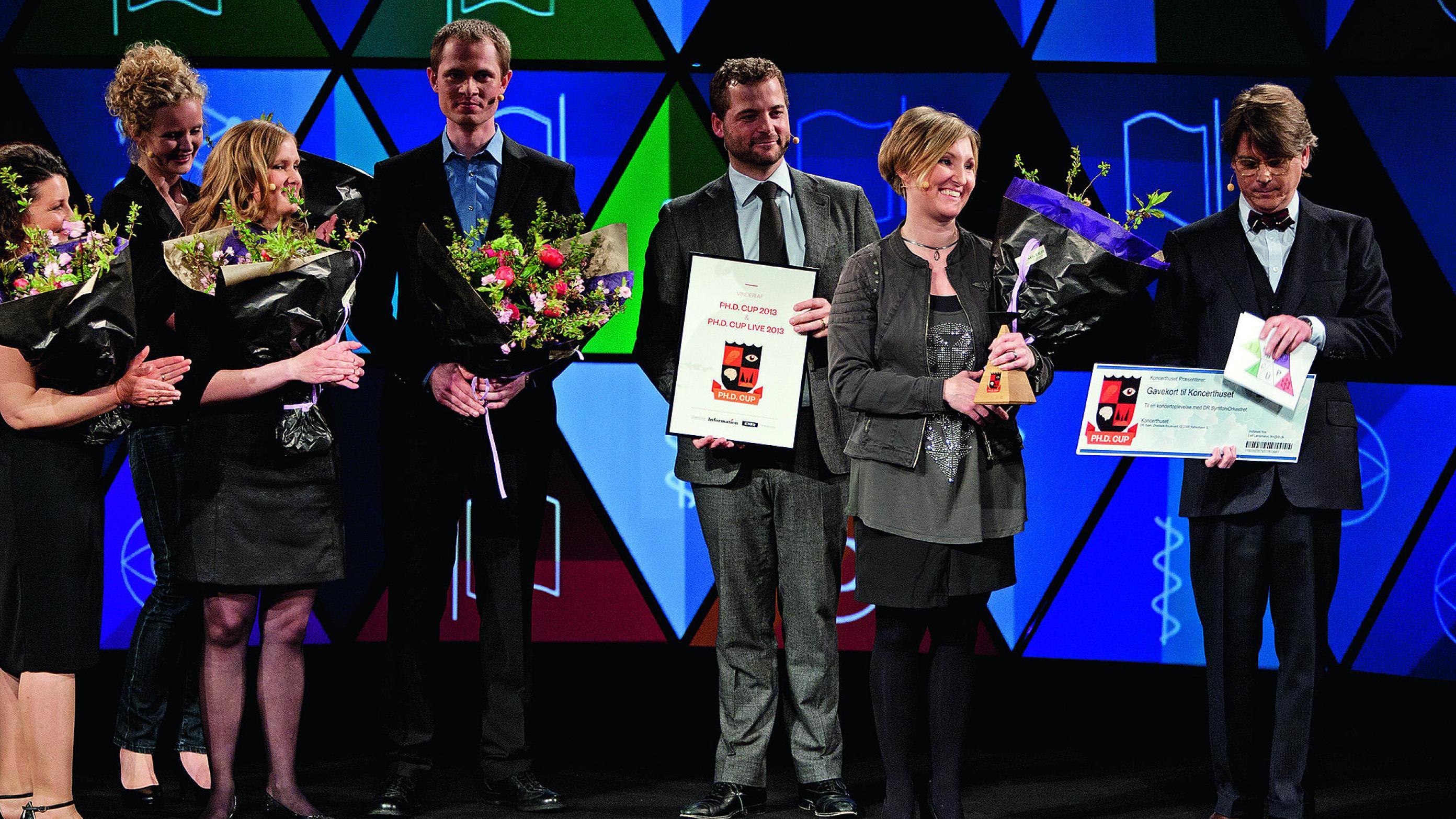 Hjernemesterskab. Med Peter Lund Madsen som konferencier hyldedes vinderne af ph.d.-cup 2013 ved et kåringsshow i maj i DR’s koncerthus. Foto: DR/Agnete Schlichtkrull.