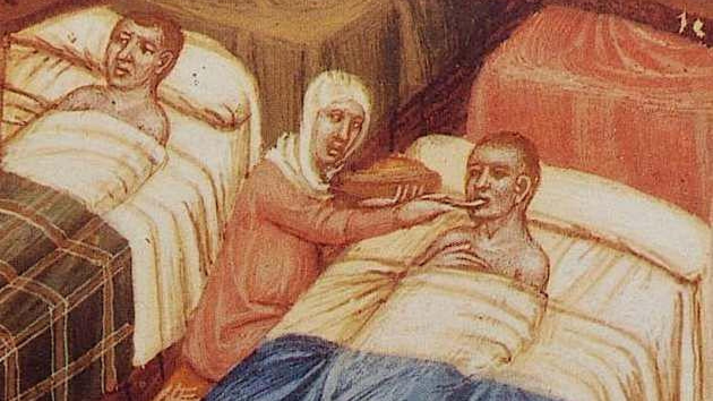 Middelalderens sundhedsvæsen har ikke det bedste ry. Men det er ikke altid helt retfærdigt. Illustration fra middelalderligt håndskrift. 