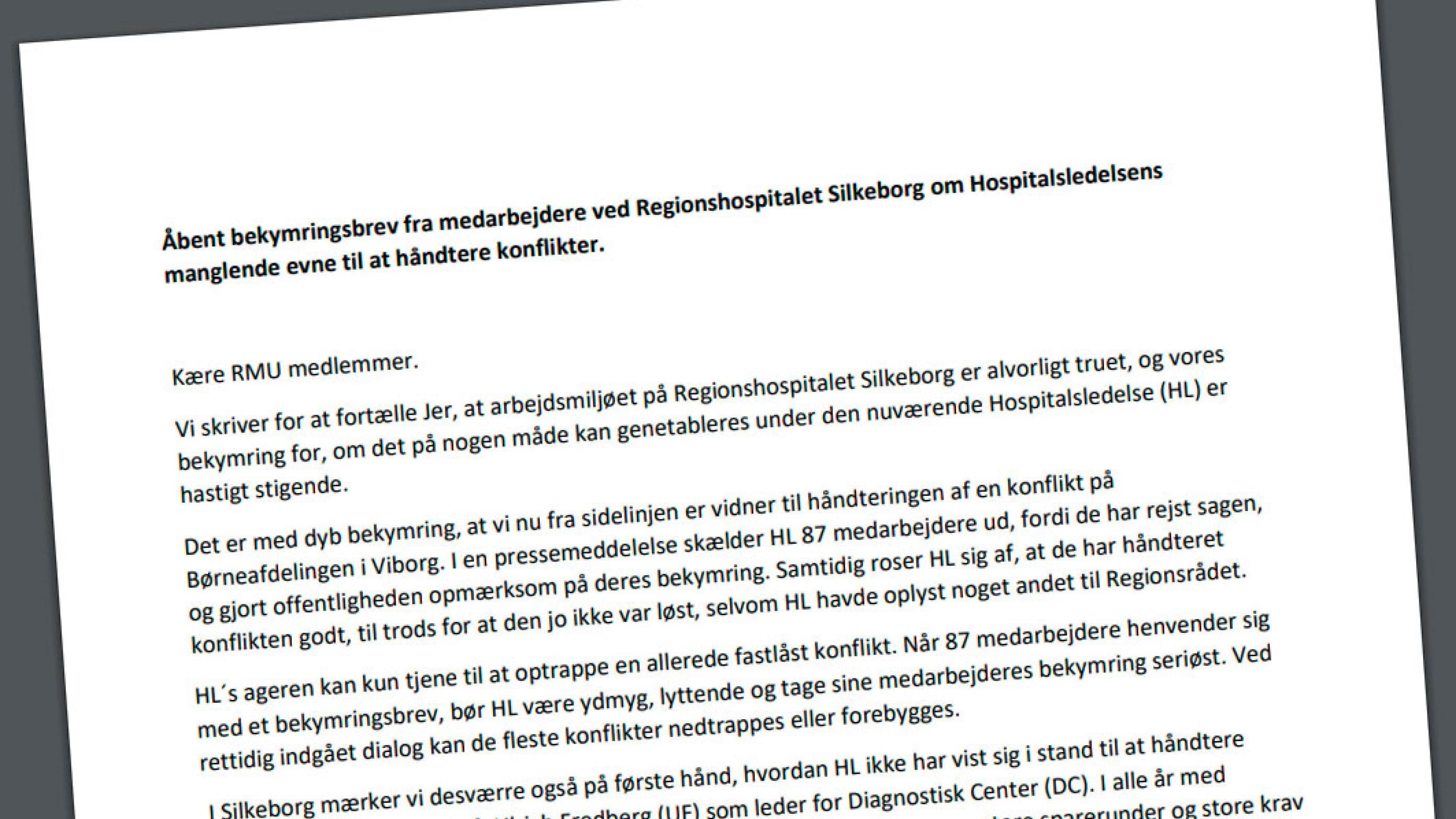 Brevet er sendt af 220 medarbejdere fra Regionshospitalet Silkeborg.