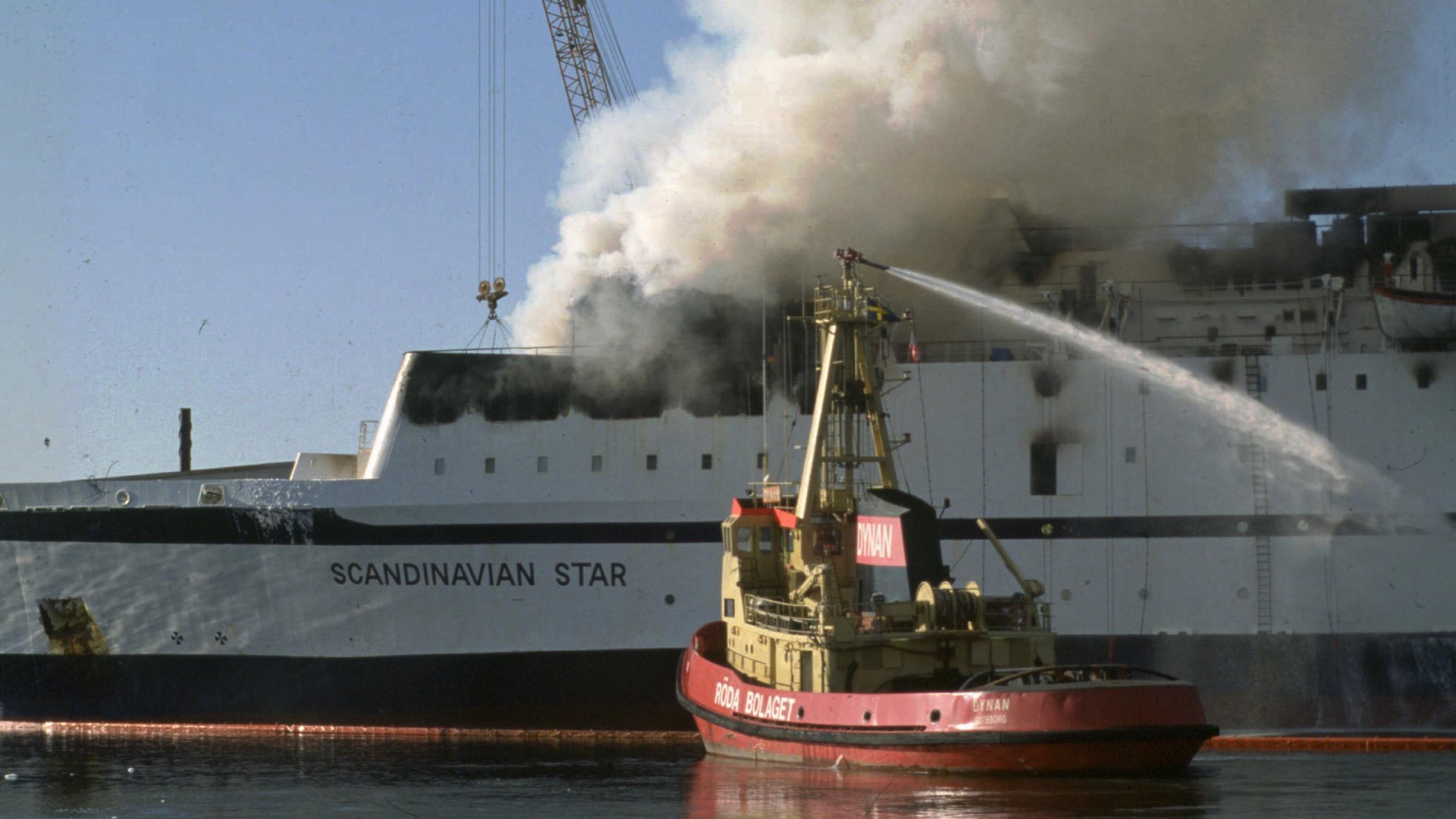 M/S Scandinavian Star brød i brand natten til den 7. april 1990 på vej til Frederikshavn fra Oslo. Branden kostede 159 personer livet. Foto: Claus Bjørn Larsen/Ritzau Scanpix